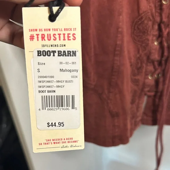 Idyllwind Embroidered Lace-Up Corset style Tank Top - Rust Brown NWT - Picture 2 of 4